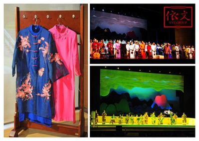 媒體見面會現場，演奏家們身穿依文集團特別設計的演出服飾表演《印象.國樂》精彩片段